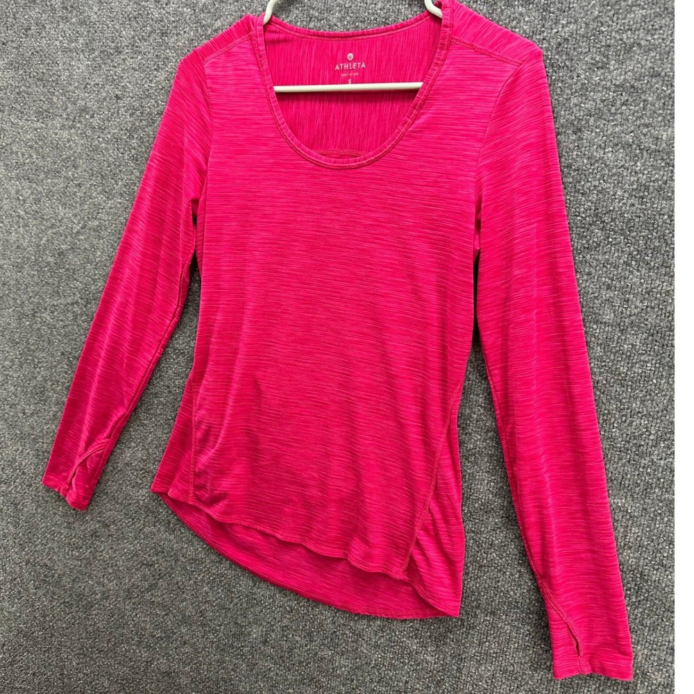 Athleta Womens Pink Space Dye Long Sleeve Scoop Neck Thumbhole Active Top Small - Picture 2 of 10